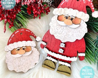 Santa Christmas Ornament SVG File , Laser Cut File, Christmas Ornament Kit ,Ornament Laser Files, Ho Ho Ho ornaments