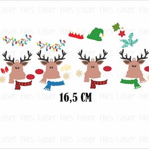 May include: Four reindeer head ornaments with different colored scarves and hats. The ornaments are 16.5 inches tall.