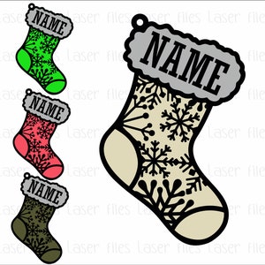 Snowflake Stockings Ornaments, Can be personalized, Christmas Ornaments SVG Digital download for Glowforge