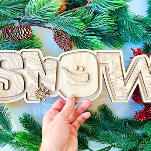 Snow Word Block SVG / Laser Glowforge / Mantle Decor svg / Natale in formato SVG / Christmas Word Block SVG / File SVG / File tagliato al laser