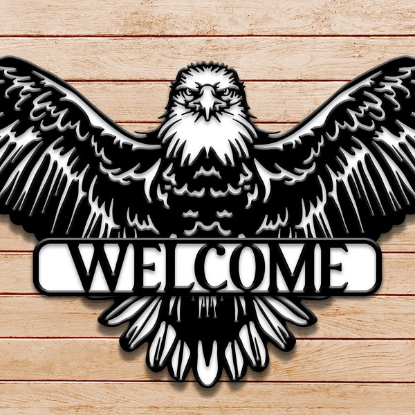 Entrance sign of a multi-layered white-headed American eagle Laser Cut File