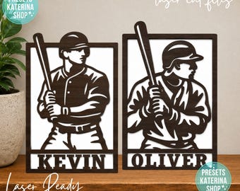 Personalized Baseball Player SVG | Custom Name Baseball Sign | Boys Room Decor SVG | Baseball Laser Cut File | Kids Sports Sign