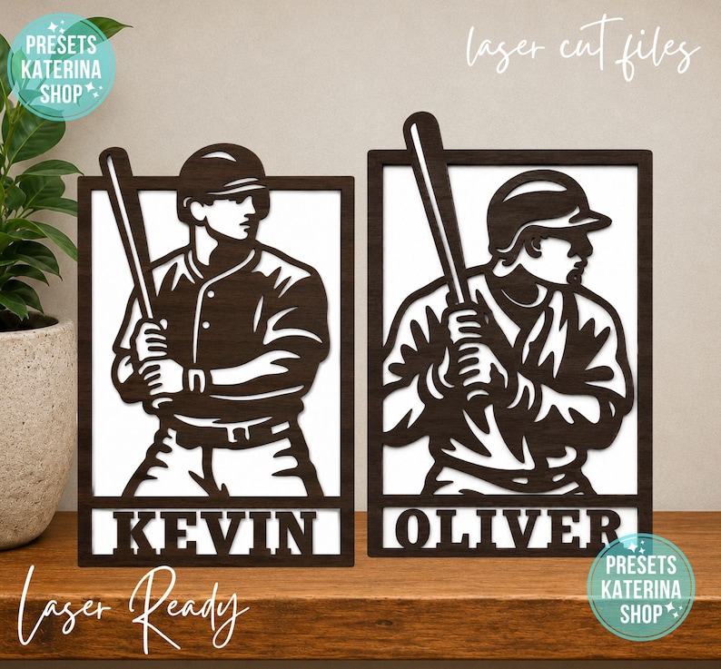 Personalized Baseball Player SVG | Custom Name Baseball Sign | Boys Room Decor SVG | Baseball Laser Cut File | Kids Sports Sign image 1