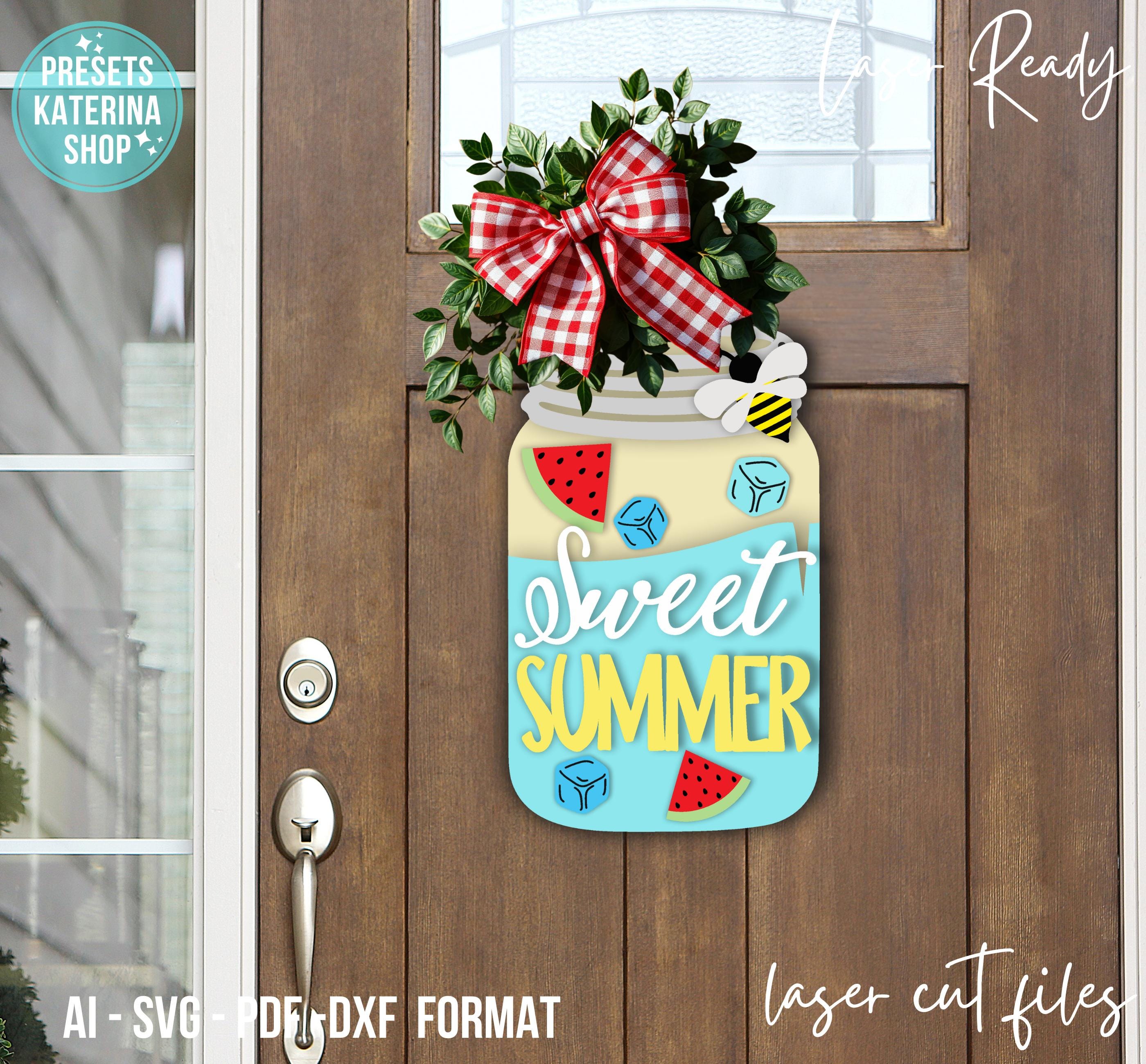 Hello Summer Mason Jar Door Hanger SVG File | Laser Cut File | Summer ...
