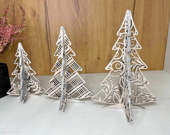 Stehende Bäume der Schneeflocke 3D Satz von 3 SVG-Dateien Glowforge von Laser, Weihnachtsbaum svg,