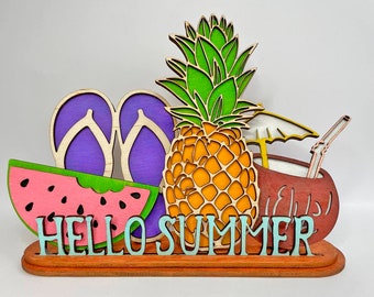 Standing Interchangeable Stend for Hello Summer, ,farmhouse decor for laser,Glowforge svg,Glowforge cut file,Standing Summer file