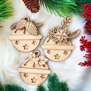 Jingle Bell Ornament Set di 6 Download digitale SVG per Glowforge,Kit ornamento natalizio,File tagliato al laser,File SVG pacchetto ornamento natalizio