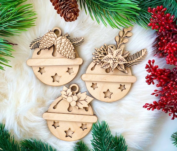 Jingle Bell Ornament Set of 6 SVG Digital Download for Glowforge,Christmas Ornament Kit,Laser Cut File,Christmas Ornament Bundle SVG File