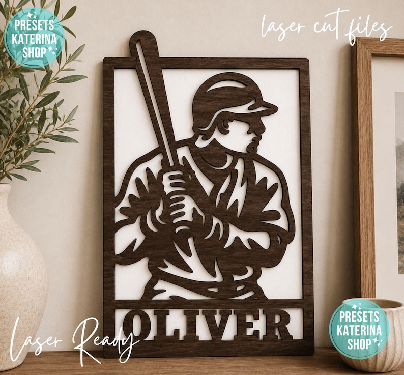 Personalized Baseball Player SVG | Custom Name Baseball Sign | Boys Room Decor SVG | Baseball Laser Cut File | Kids Sports Sign image 5