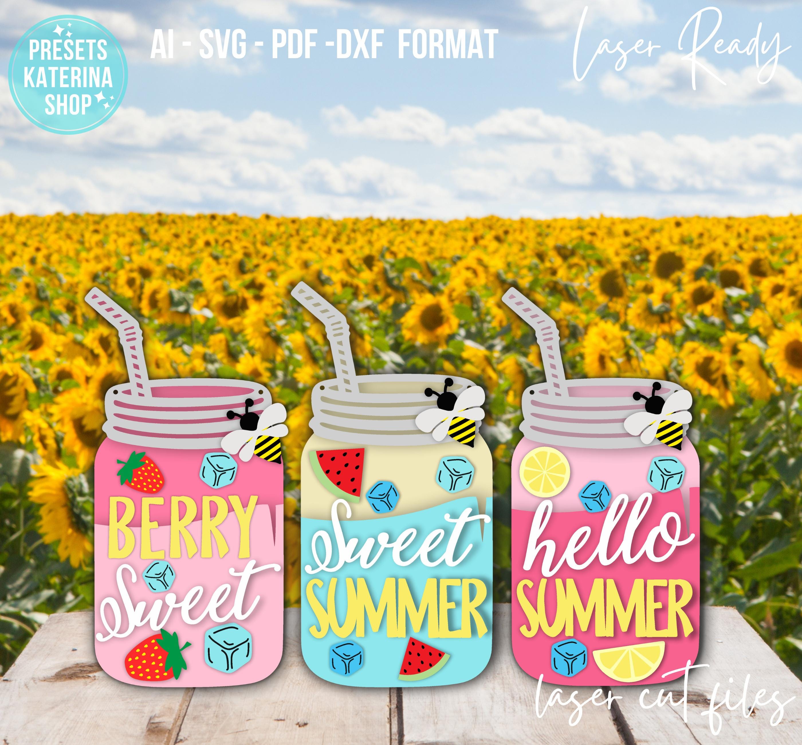 Hello Summer Mason Jar Door Hanger SVG File | Laser Cut File | Summer ...