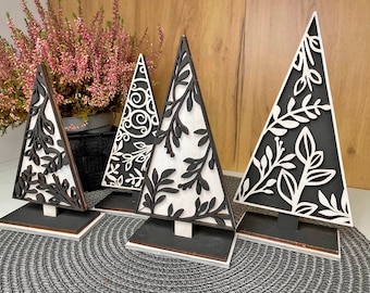 3D Schneeflocke Stehende Bäume 8er Set SVG Dateien Glowforge Laser, Weihnachtsbaum svg,