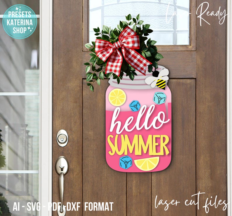 Hello Summer Mason Jar Door Hanger SVG File | Laser Cut File | Summer ...