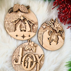 Religiöse Weihnachten Ornament Bundle SVG-Datei, Stille Nacht SVG, Christbaumschmuck Kit, Krippe Laser Cut Datei, Laser Cut Datei,