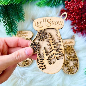 Weihnachtsschmuck Bundle 4er Set Laser Cut Datei, Glowforge Laser Design, Weihnachten Laser SVG, Weihnachtshandschuhe Ornament SVG,