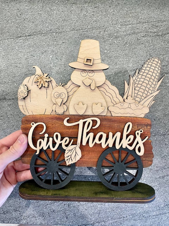 Standing Thanksgiving Sign SVG for Laser Cutting: Farmhouse Home Decor