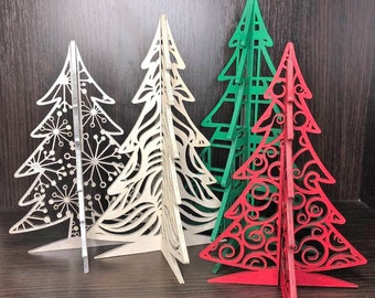 3D Snowflake Standing Trees Set of 10 SVG files Glowforge of Laser,Christmas tree svg,