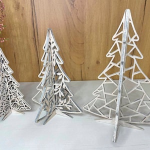 3D Snowflake Standing Trees Set of 3 SVG files Glowforge of Laser,Christmas tree svg,