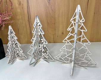 3D Snowflake Standing Trees Set of 3 SVG files Glowforge of Laser,Christmas tree svg,