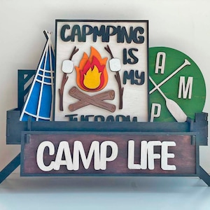Austauschbarer Stend Camping Life svg, stehender austauschbarer Stend für Camping, Bauernhausdekor für Laser, Glowforge svg