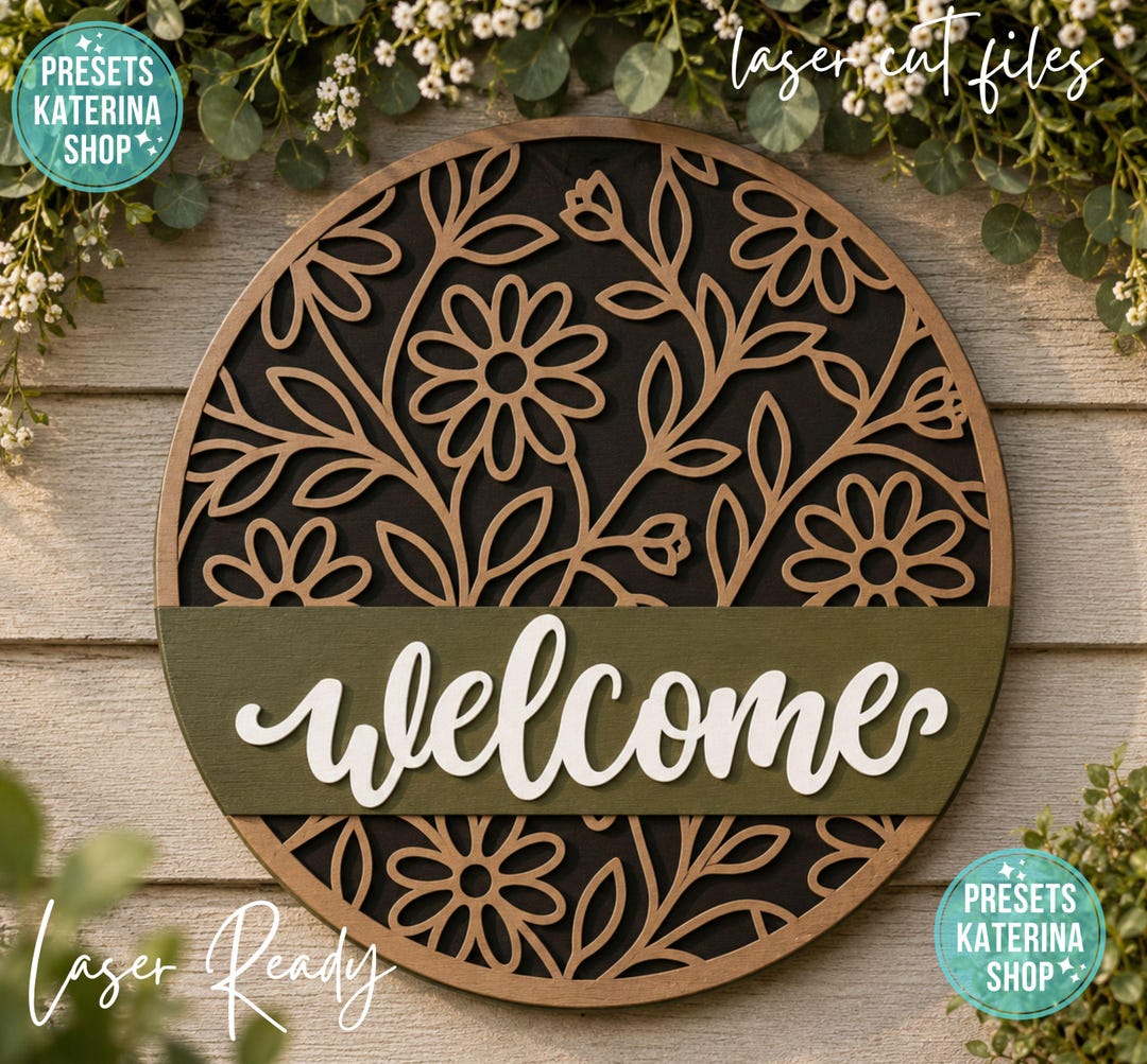 Floral Door Hanger SVG Laser Cut Files: Daisy Welcome Sign SVG ...