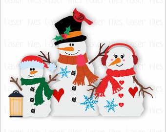 Snowman Family Shelf Sitter Laser Cut File,Winter Snowman Snowflake Laser File, Glowforge Laser Design svg,Christmas Snowman Laser