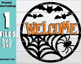 Halloween SVG, Spooky Welcome svg, Spider svg, Spiderweb svg, Halloween door decor, laser cut file, Glowforge SVG