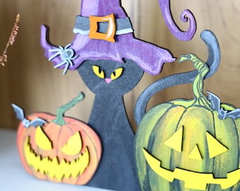 Halloween Cat Witch SVG Digital Download For Glowforge,Laser Cut File ,Standing Witch Cat SVG File,Halloween laser Cut File