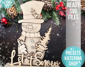 Snowman Laser Cut File,Winter Snowman Snowflake Laser File, Glowforge Laser Design SVG,Christmas Snowman SVG Laser Cut File,
