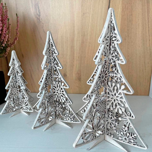 3D Snowflake Standing Trees Set of 3 SVG files Glowforge of Laser,Christmas tree svg,