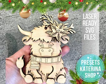 Highland Cow Christmas Ornament SVG,Highland Cow Ornament,Highland Cow Christmas Ornament File SVG,Glowforge, Farm