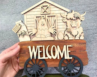Standing Farm SVG,Highland Cow Laser Cutting File,Barn SVG,Fresh milk svg,Laser SVG,Light forge,Chicken svg