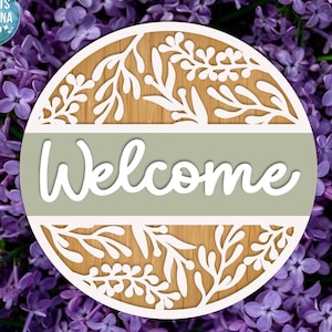 Wildflower Floral Welcome Sign, Digital download, Round door hanger svg, Cricut, Spring welcome sign, Summer decor, Glowforge laser file