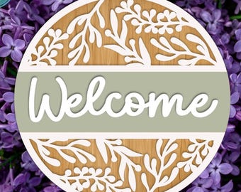 Wildblumen Blumen Willkommensschild, digitaler Download, runder Türschild, Cricut, Frühling Willkommensschild, Sommer Dekor, Glowforge Laser-Datei