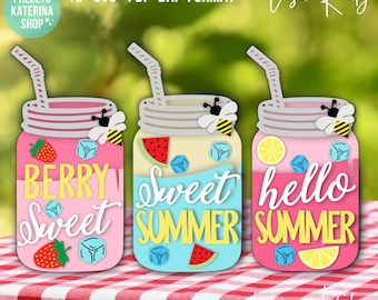 Hello Summer Mason Jar Door Hanger SVG File | Laser Cut File | Summer ...