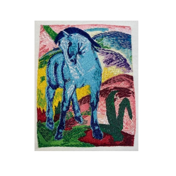 Blue Horse I by Franz Marc embroidery design, horse art machine embroidered pattern, Blaues Pferd, embroidery download file, Blauer Reiter