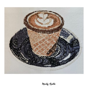 Latte Art-borduurontwerp: koffiekopje wafel (digitale download)