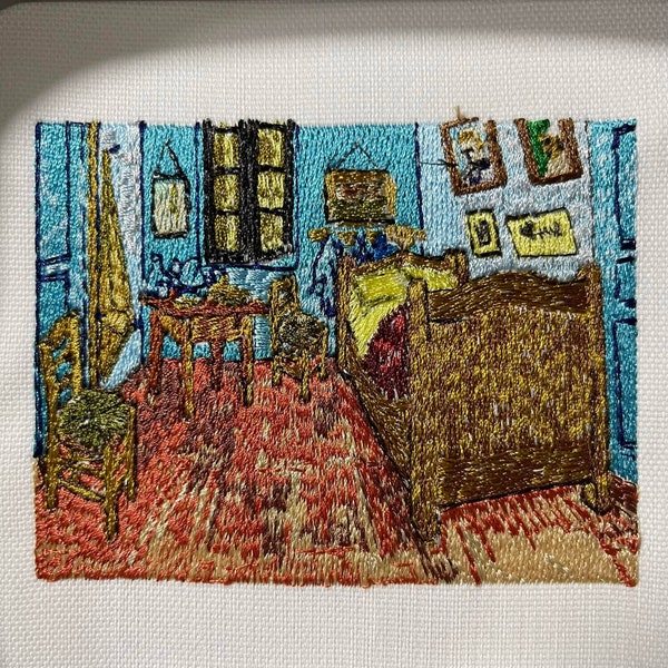 The bedroom Van Gogh machine embroidery design, art embroider, Bedroom at Arles by Vincent Van Gogh size 8cm x 10 cm and 9 cm x 12 cm