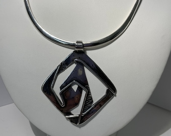 Brutalist Sterling Silver Collar Choker With Abstract Pendant