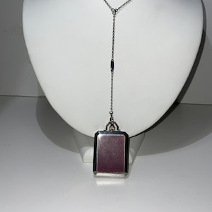 Art Deco Purple Enamel Guilloche Sterling Silver  Levy Wander Travel Watch Hidden POP UP Pendant Watch