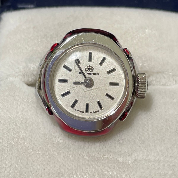 Vintage Ladies Bucherer Hand Painted Ring Watch In Original Box