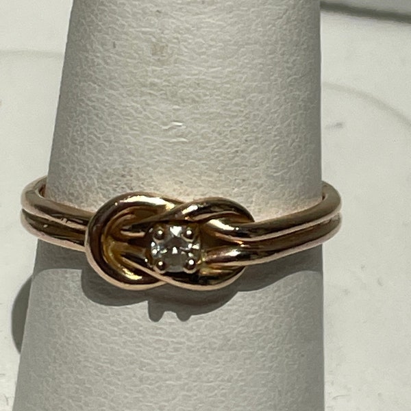 14Kt Rose Gold Vintage Diamond Love Knot Ring Size 8