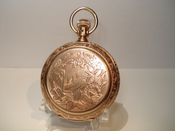 1888 Circa 14 Size Waltham 14 kt Gold Hunt Case P… - image 1