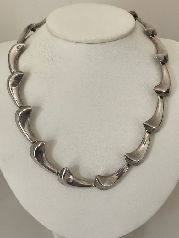 Vintage Taxco Sterling Silver Wave Link Choker Necklace 18
