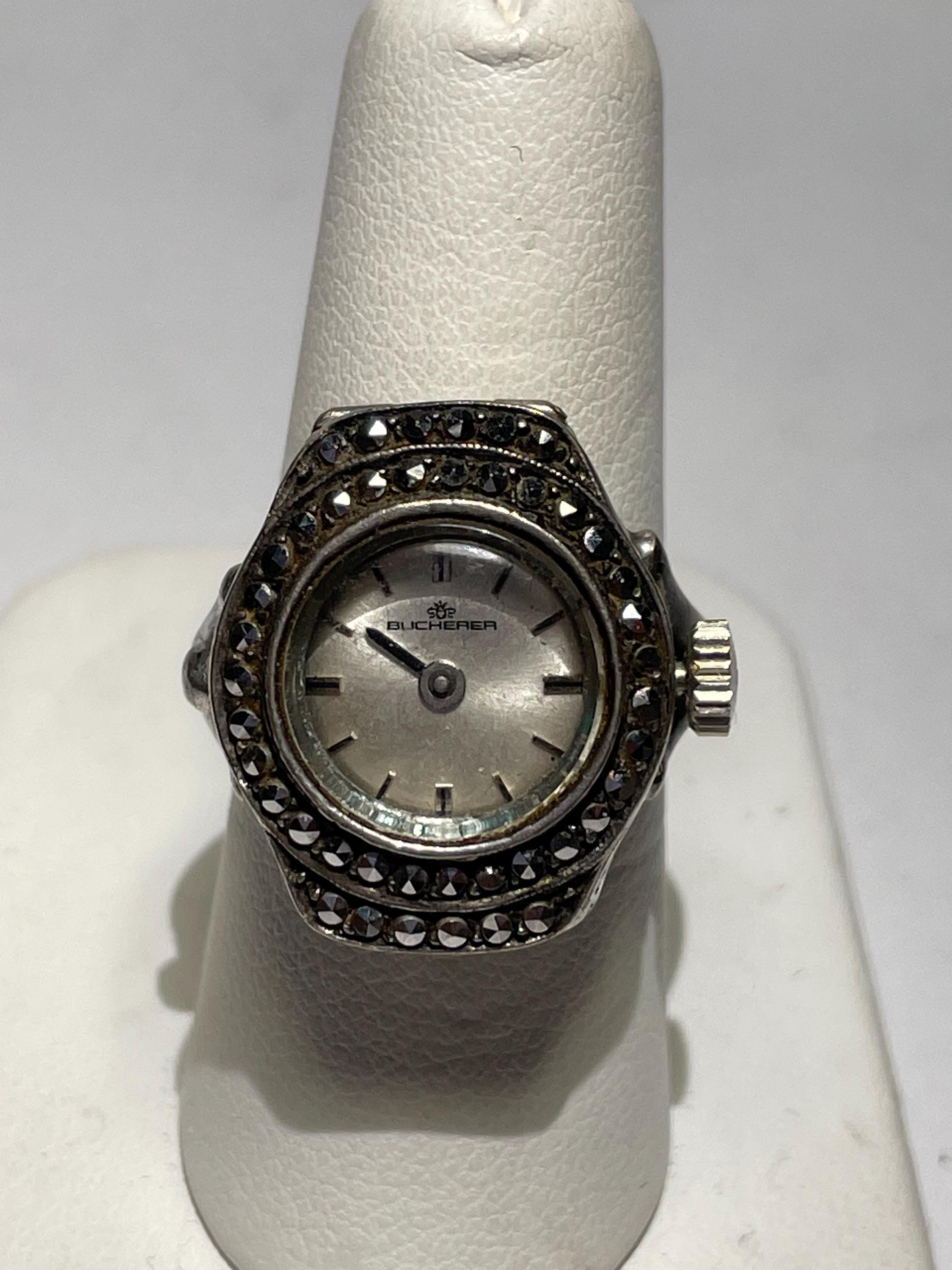 Vintage Elegant 1930s Bucherer Ladies Swiss Made Marcasite Watch BUCHERER Watch, Art Deco Wrist Watch, Art Deco Marcasite  main image 3