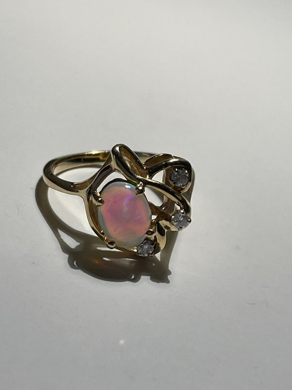 Vintage 14 kt Freeform Opal Diamond Ring size 6.5 - image 7