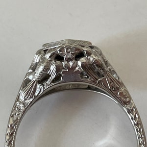 Art Deco 18 Kt White Gold Fancy Love Birds Hummingbirds Design Mounting Ring Size 6.25