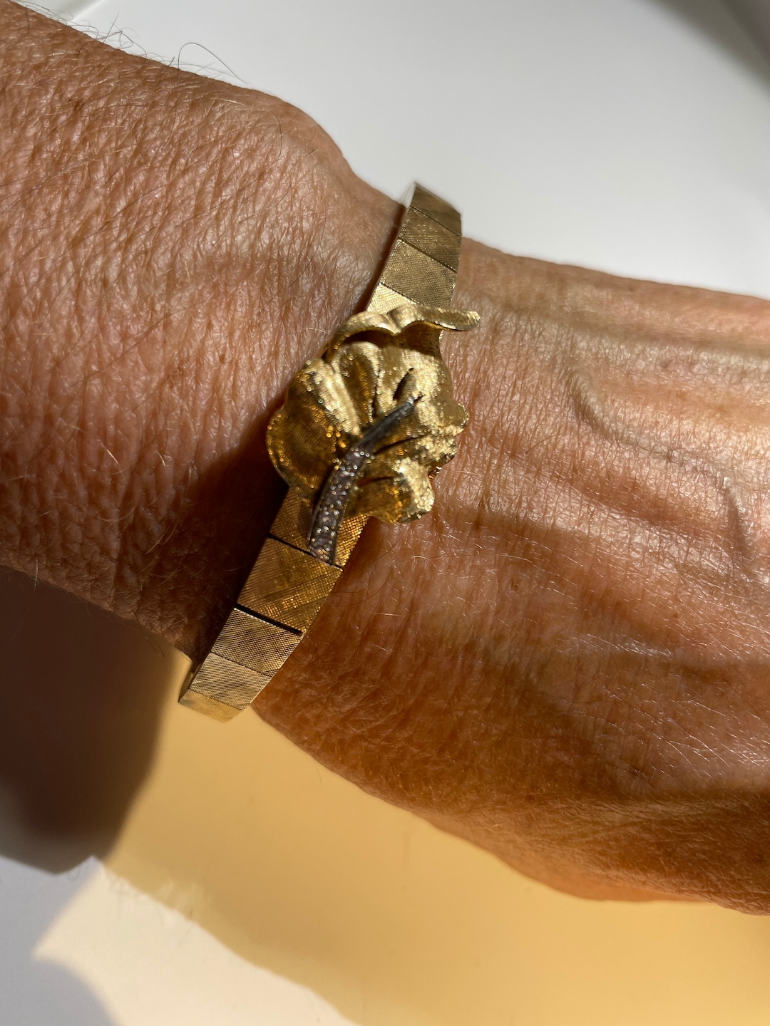 Antique 14 Kt Flip Top Hidden Diamond Watch Geneva Ladies Bracelet