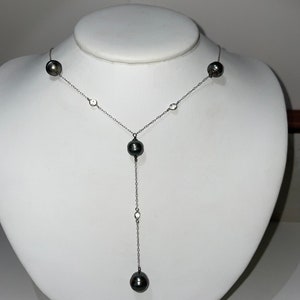 Antique Art Deco 14Kt White Gold Tahitian Pearl Y Drop Necklace image 8