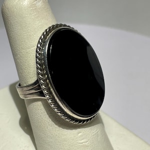 Large Oval Black Onyx Sterling Silver Ring Size 6.5
