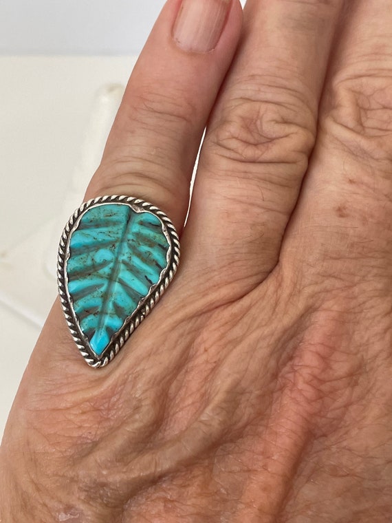 Sterling Silver Native American Carved Turquoise … - image 5